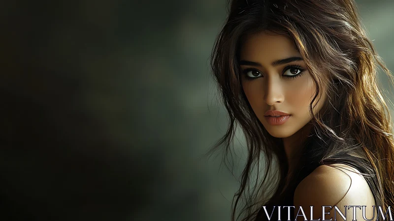 Soft keylit portrait emphasizing detailed eyes and hair rendering