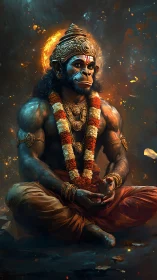 Simian-headed deity figure in seated meditative pose.