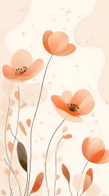 Minimalist Coral Poppies Against Soft Neutral Background.