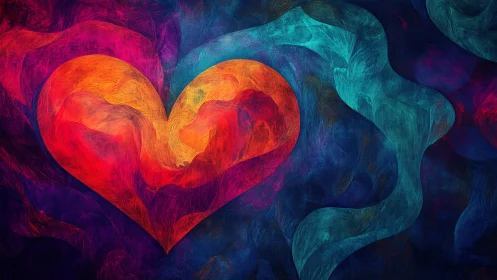Luminous Heart Form Rendered in Expressive Digital Brushwork Against Chromatic Abstraction