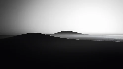 Monochrome sand dunes with smooth contours and horizon line.