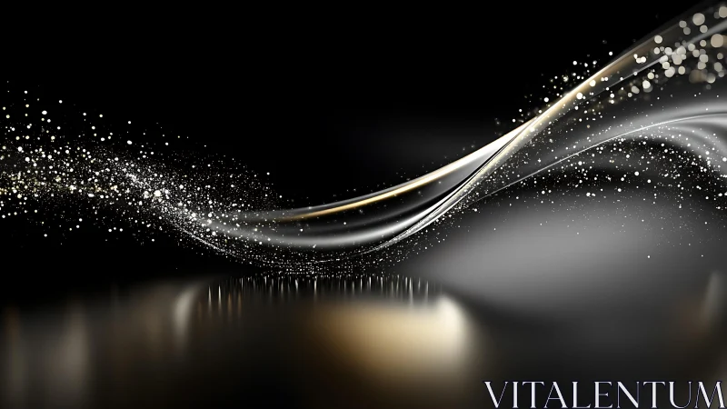 Elegant abstract wave of gold and silver light on black background.
