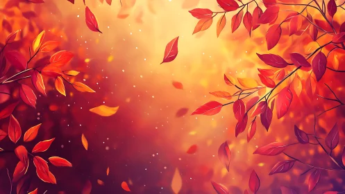 Autumn foliage drifts across a luminous golden bokeh field