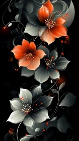 Elegant Red and White Flowers Blooming Against Dark Background