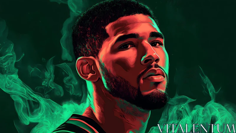 Emerald smoke portrait ignites bold neon-lit confidence.