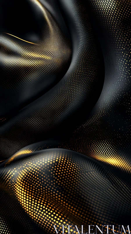 Flowing black fabric with dense glowing golden dotted waves.