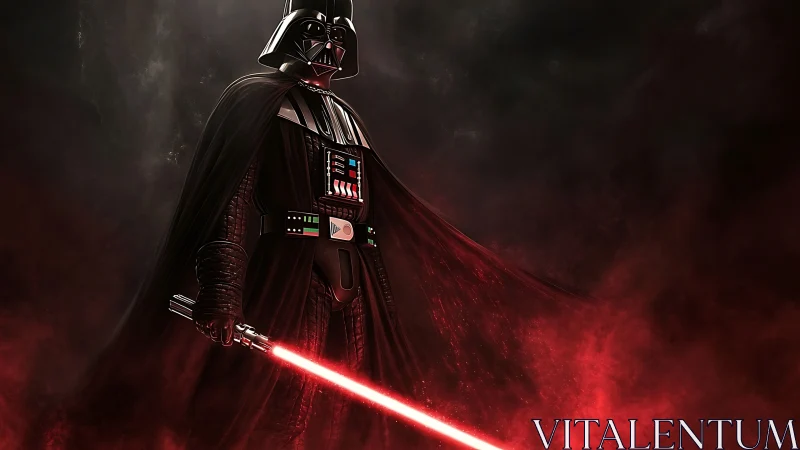 Armored dark warrior stands over red-lit smoke field