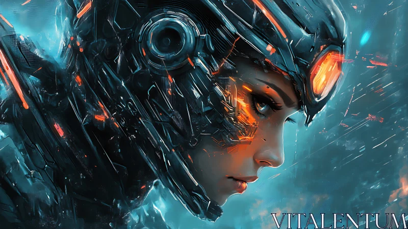 Neon-lit cyber warrior caught between sparks and starlight.