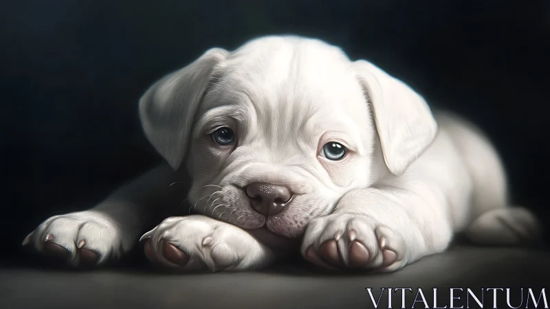 White puppy rendered in soft-focus photoreal digital painting