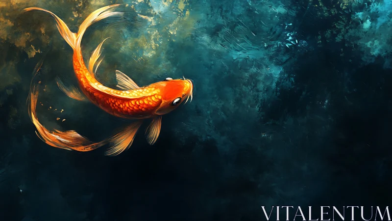 Golden koi drifting through deep teal watercolor dreams.