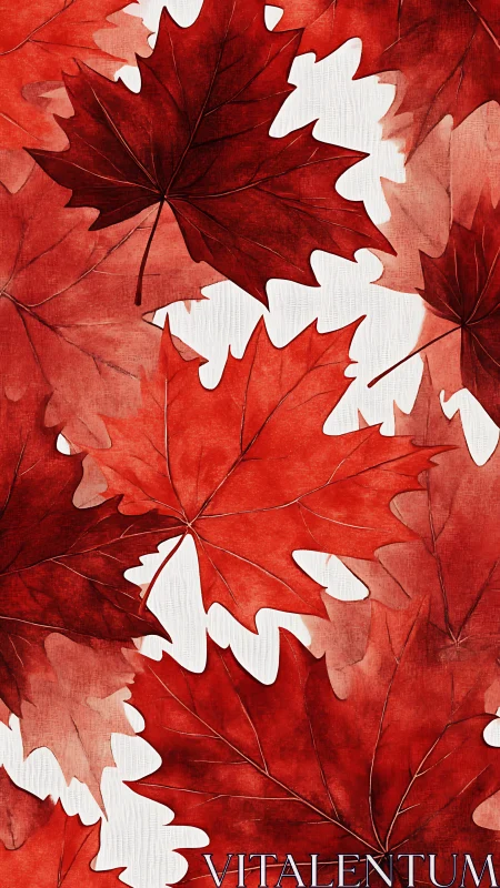 Red maple leaves are rendered in layered watercolor pattern