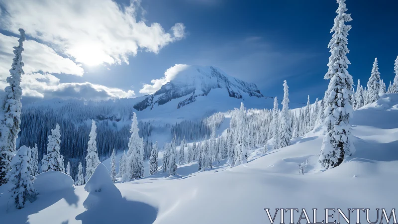 Snow covered mountain ridge under bright winter sunlight