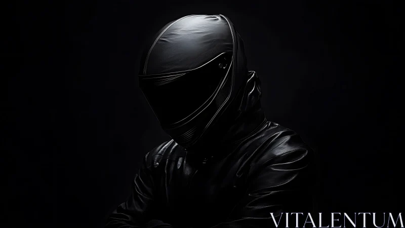 Motorcycle helmet and leather jacket in low key lighting