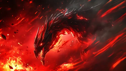 Infernal dragon head surges through ablaze vortex of fire