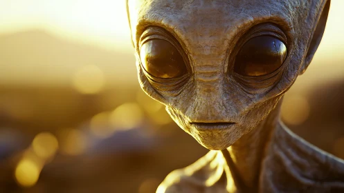High-detail alien portrait rendered in warm cinematic backlight