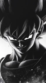 Monochrome anime male figure rendered with strong lighting contrast