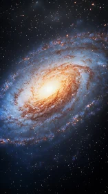 Spiral galaxy with bright core in deep interstellar space.