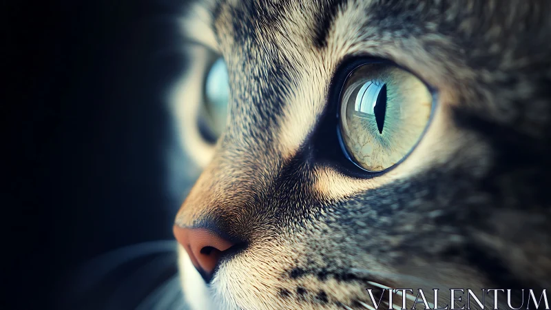 Close-up profile study of tabby cat's facial features and eyes.