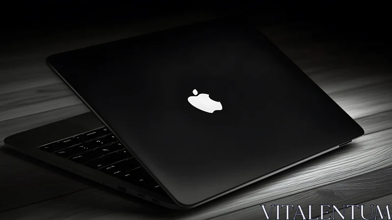 Sleek black laptop rests in soft light, ready for work