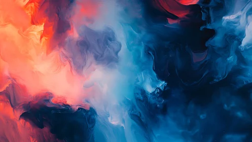 Glowing coral and deep blue clouds in gentle swirling dance.