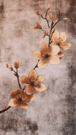 Cherry blossom branch on muted textured background print.