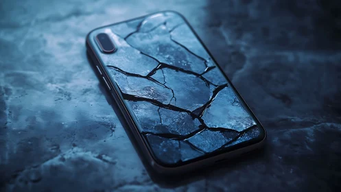 Cryogenic fracture mapped across smartphone display glass.