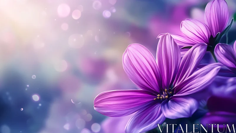 Purple Cosmos Flowers With Bokeh Light Background.