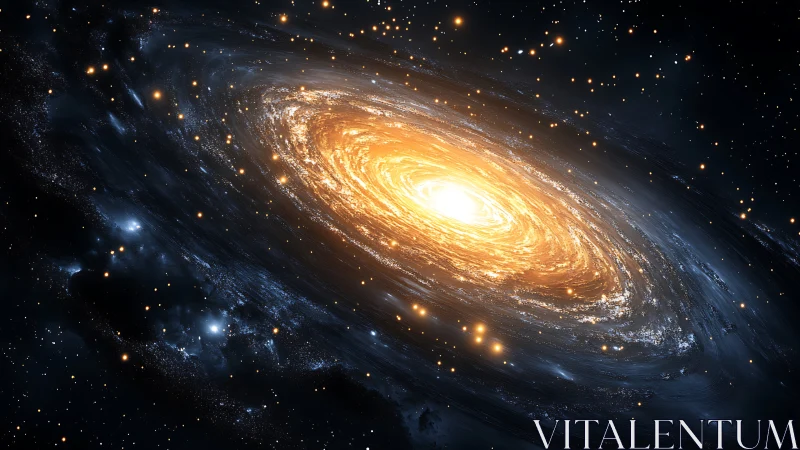 Luminous spiral galaxy glows with radiant stellar energy.