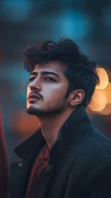 Midnight city dreamer bathed in cinematic neon silence.