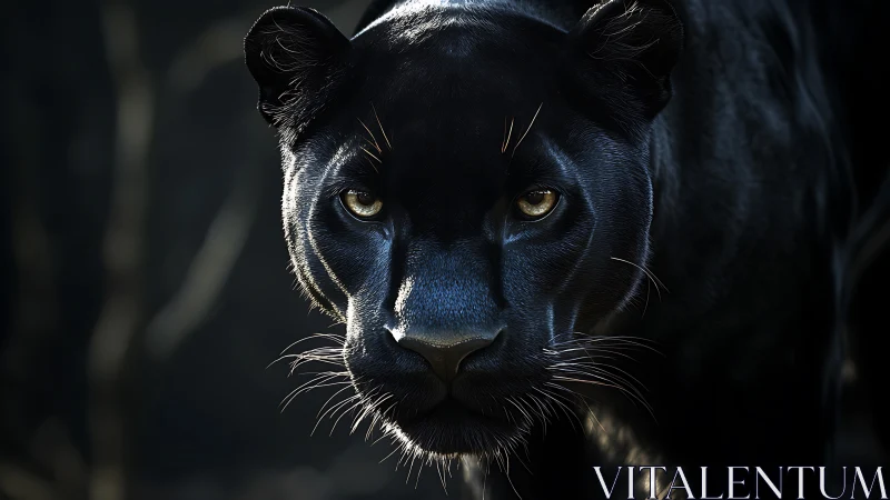 Black Panther Portrait with Luminous Golden Eyes Staring Forward