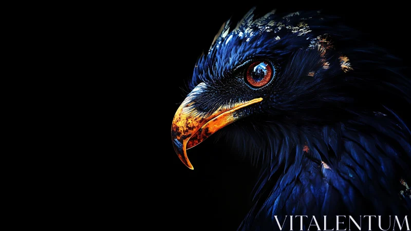 Iridescent raptor profile in high-contrast digital rendering.