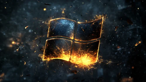 Molten glass logo shards erupt with high-energy particle effects