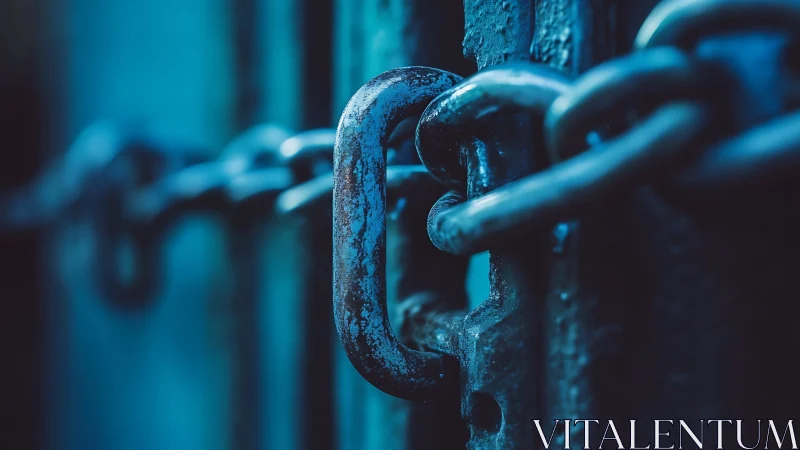 Weathered blue chain link holding quiet stories together.