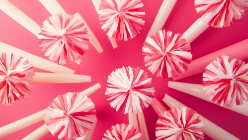 Pink and White Party Poppers in a Symmetrical Top-Down Arrangement.
