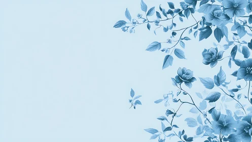 Blue Floral Branches Against Serene Sky.