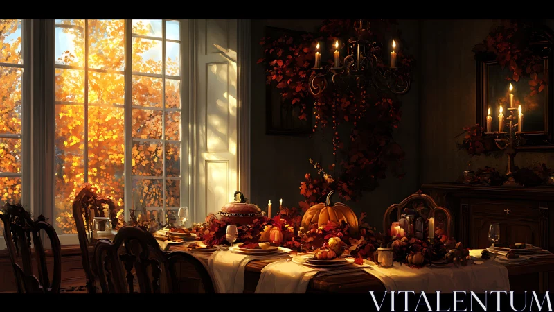Late-autumn interior banquet under contrasting light regimes.