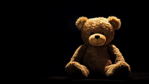 Stuffed teddy bear centered in low key studio lighting.