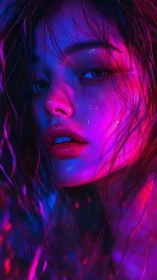 Neon-lit portrait captures a moody gaze in electric hues
