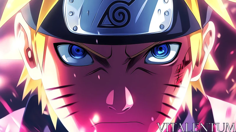 Intense anime warrior close-up under glowing pink sparks