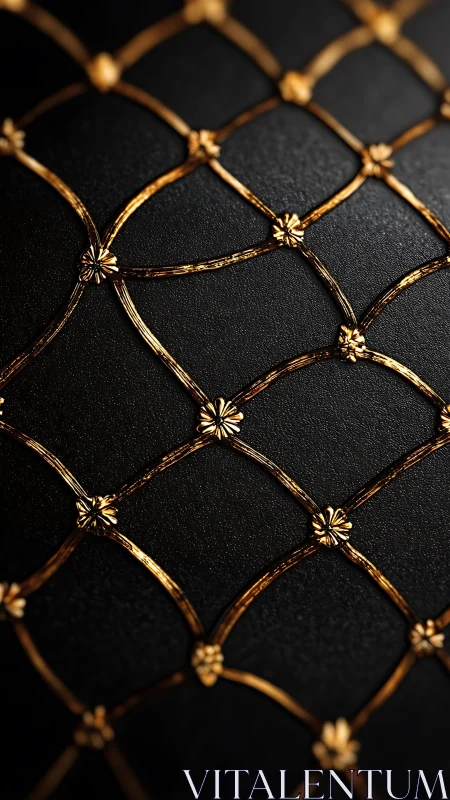 Ornate golden lattice glows over textured black surface.