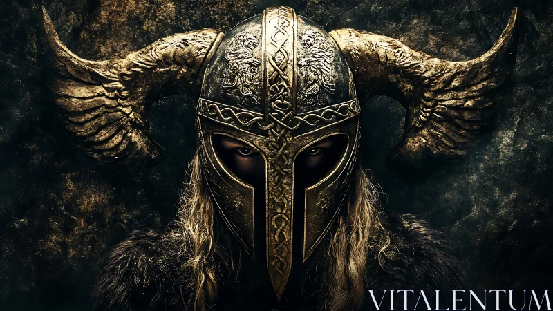 Photorealistic Viking warrior portrait with ornate horned helm.