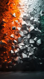 Tri-color geometric fragments form a dynamic shattered wall