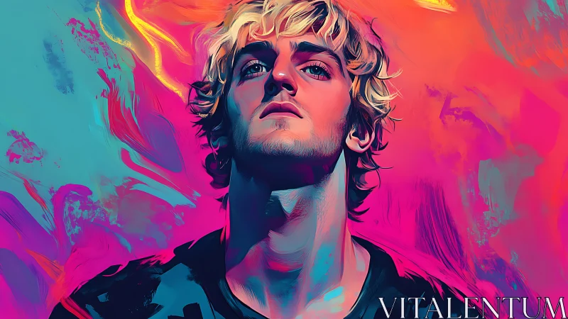 Digital painting portrait with neon chromatic expressionism focus.