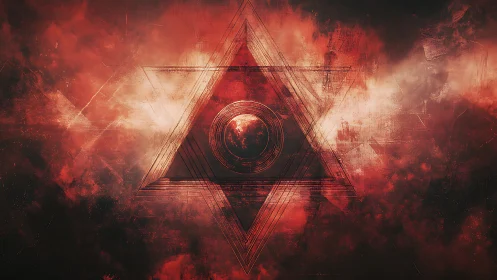 Star-forged gateway suspends a burning world in red clouds