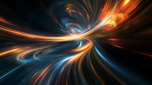 Abstract light streams in curved motion on dark field.