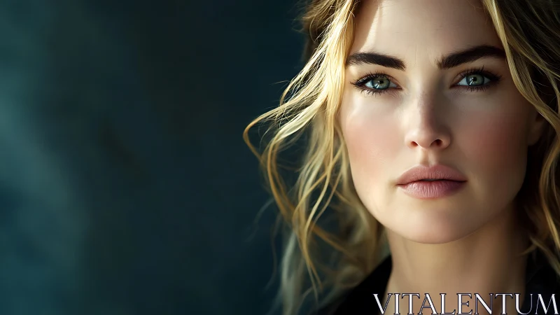 Woman’s face rendered in sharp, high contrast close-up portrait