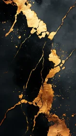 Gold-veined black abstract with fractured metallic lines.