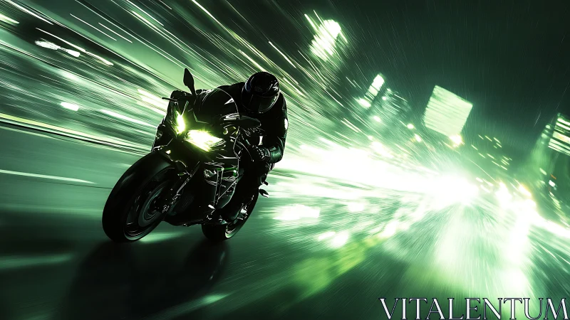 Night rider tears through neon city streets at full speed