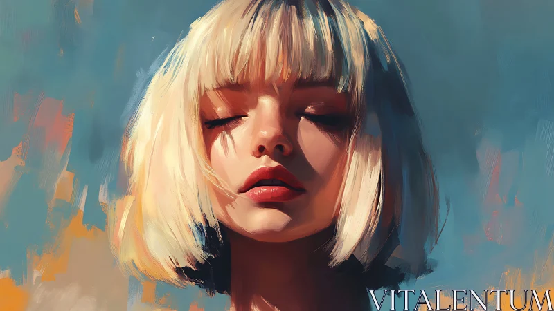 Soft sunlight kisses a serene blonde portrait in calm color.