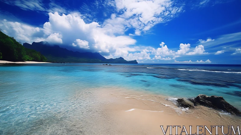 Tropical Beach Paradise with Turquoise Waters and Dramatic Skies